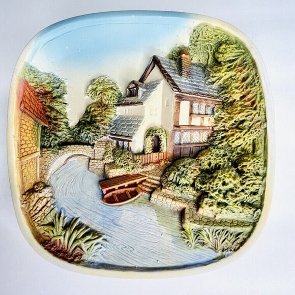 Legend Products Other - Vintage Wall Plate 3D Chalkware House W Boat By Legend Products England 8"x8"